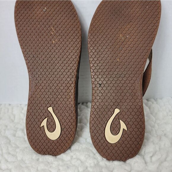 Oluka PUA-W Womens Flip Flops Beach Sandals Size 9 Brown Leather Shoes L - Picture 10 of 10